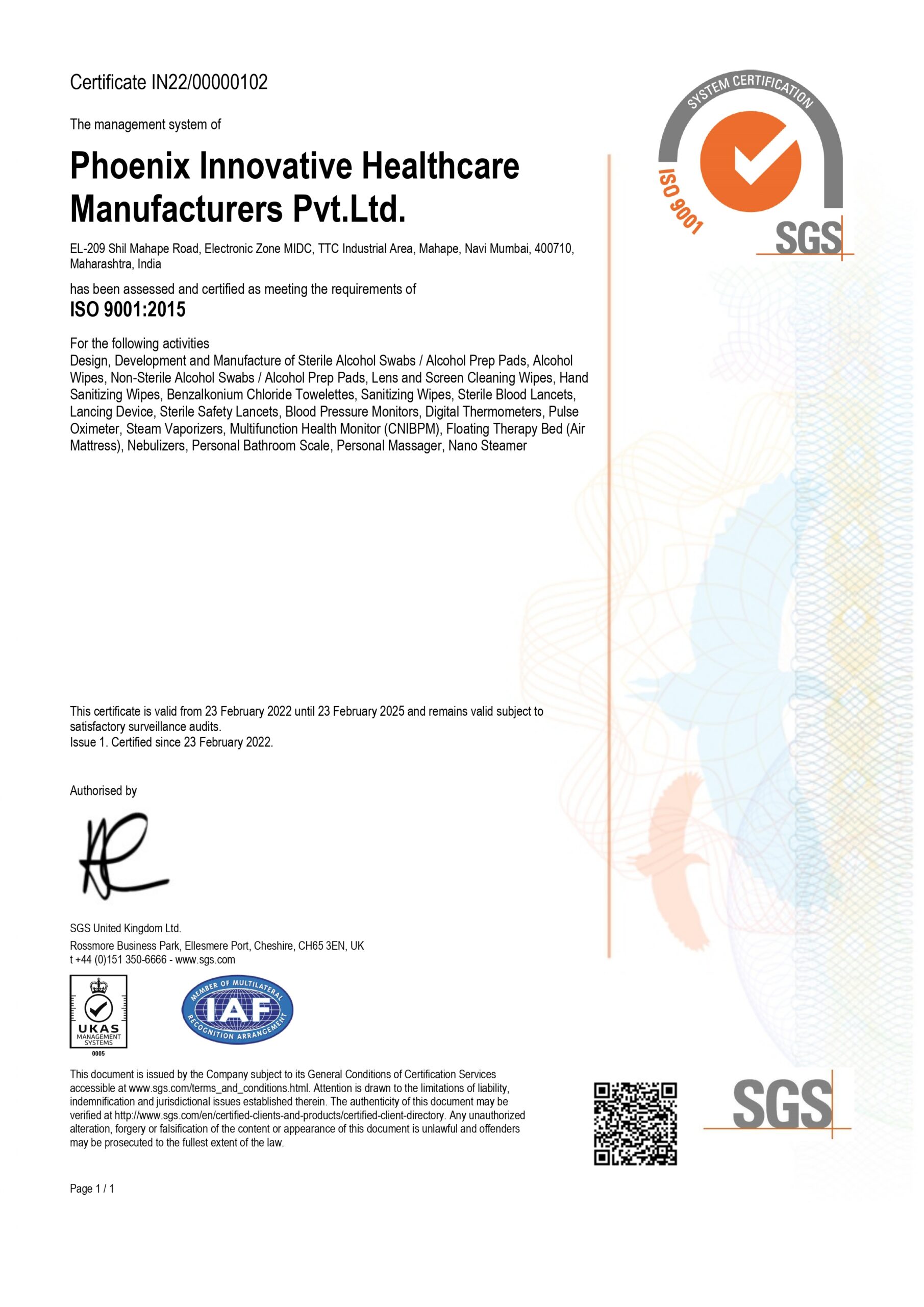ISO 9001 Certificate Vali till Feb 2025